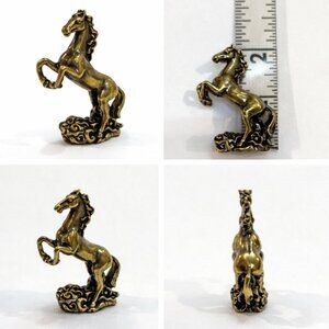 Gold Horse Figurine Mini Rearing Stallion Statue Decor Collectible 2"